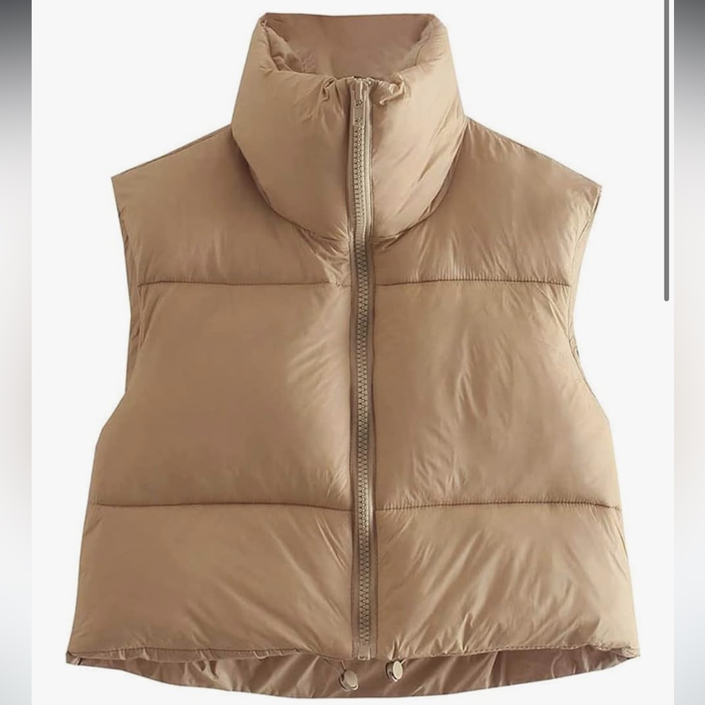 Women's Tan Puffer Vest - Cropped